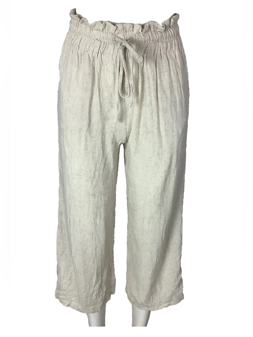 Petal & Pup Sz 4 Linen Cotton Crop Ankle Capri Wide Leg Travel Pants Beige
